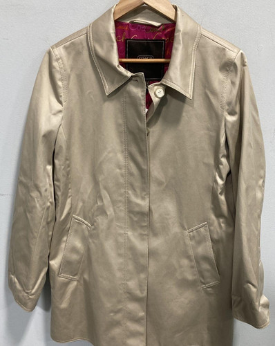 Trench coat Coach donna mezza lunghezza raso passeggio $550 vendita al dettaglio kaki F80807 nuovo con etichette