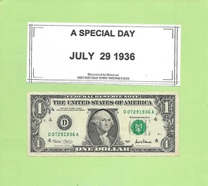 JULY 29, 1936 ... 2001 $1 D 0729 1936 A .... 07-29-1936 BIRTHDAY NOTE - Picture 1 of 1