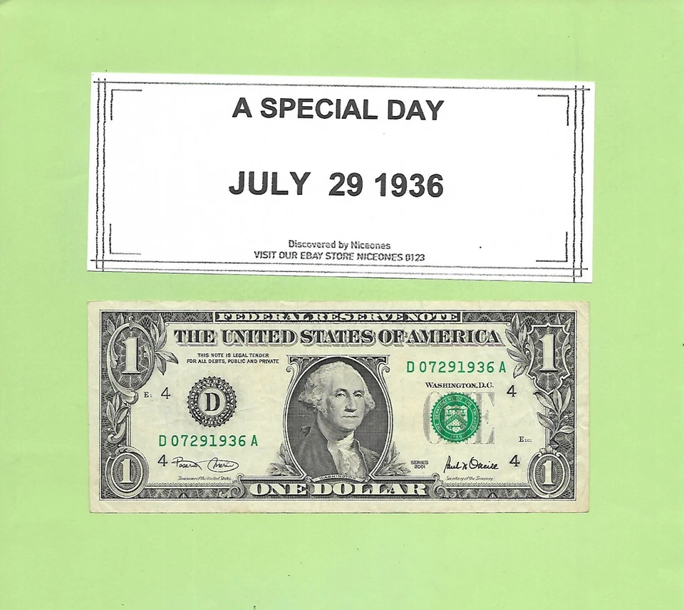 JULY 29, 1936 ... 2001 $1  D 0729 1936 A .... 07-29-1936       BIRTHDAY NOTE - Image 1 of 1