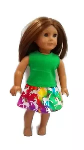 Buntes Einhorn Top & Rock Outfit passt zu amerikanischen Mädchen Puppen 18 Zoll Puppenkleidung - Bild 1 von 5