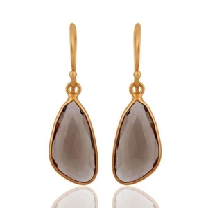 Smoky Quartz 18K Gold Plated 925 Sterling Silver Fashion Earrings Jewelry - Picture 1 of 4