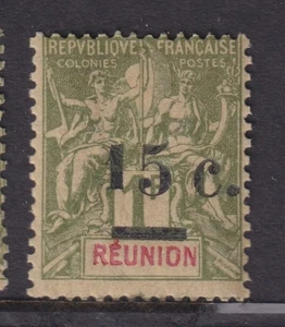 REUNION, 1901 15c. on Tablet 1f. Olive Green, Small 1, lhm. - Picture 1 of 1
