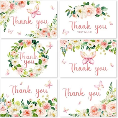 💌 Butterfly Floral Thank You Cards Set of 24 – Envelopes & Stickers Included - Image 1 of 4