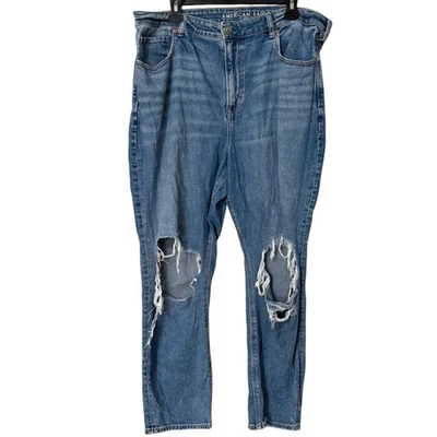 American Eagle Mom 牛仔裤 18R Strigid Distressed 膝盖高腰牛仔布 — 第 1/4 张图片