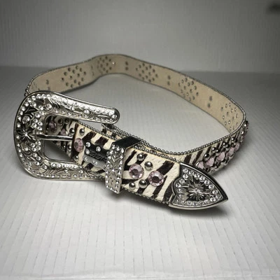 BHW Western Belt Women Large Leather Brown Cowgirl Stripe Bling With Buckle - Image 1 of 4