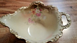 T & V Limoges Francia Forma Hoja 7" Gravy Barco Plato Rosas Borde Dorado - Imagen 1 de 4