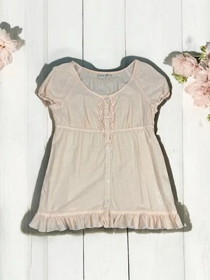 Orange Pinstripe Ruffle Button Up Blouse Top Coquette Cottagecore Boho Size M - Image 1 of 4