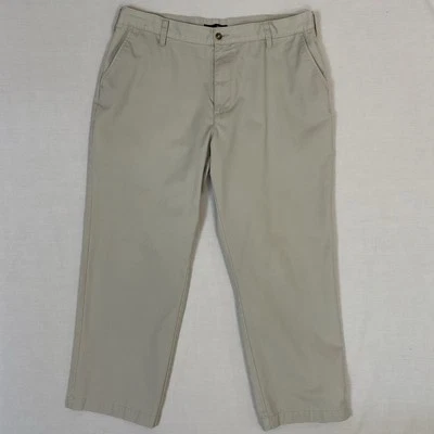 BASIC EDITIONS Men’s Chino Pants Flat Front 38W X 30L Tan Cotton Polyester Soft - Image 1 of 4