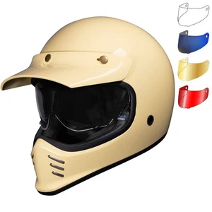 Black Royale II Retro Gloss Cream Motorcycle Helmet With Extra Internal Visor - Picture 1 of 28