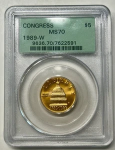 1989-W Congress $5 Gold Commemorative Coin PCGS MS-70 OGH - Picture 1 of 2