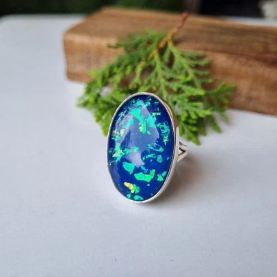 Lovely Australian Opal Gemstone Ring 925 Sterling Silver Wedding Ring PG6894 - Image 1 of 4