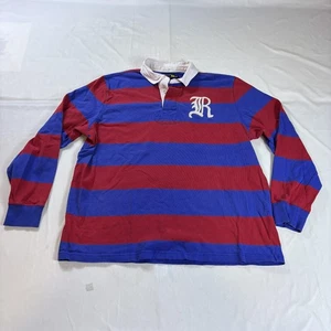 Rugby Ralph Lauren Hemd Herren 2XL Blau Rot Streifen Langarm R Monogramm Patch - Bild 1 von 11