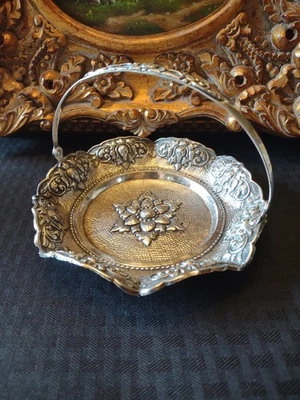 Cesta de plata indonesia vintage 800 YOGYA hecha a mano con asa Foto 1 de 4