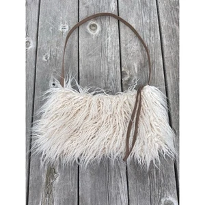 Atenti cream Llama Bag purse shaggy faux fur USA made satchel southwestern - Picture 1 of 6