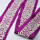 3" Wide Off White Thread Embroidered Purple Crafting Sewing Lace Trim Ribbon