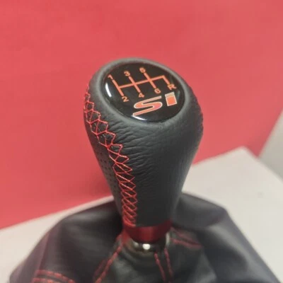 RED STITCH LEATHER SI 6S JDM SHIFT GEAR KNOB for CIVIC MKX MK9 MK8 ACCORD TYPE R - Image 1 of 4