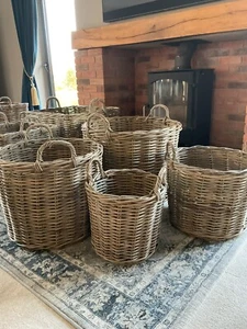 Cestini rotondi in legno di vimini rattan, cestini portaoggetti/coperta - Foto 1 di 12