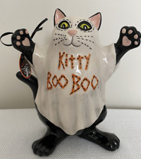 New ListingBlue Sky Clayworks Ceramic Halloween Kitty Boo Boo Ghost signed Heather Goldmnic