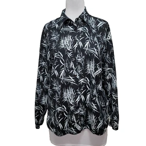 Pendleton Damen Tall L schwarz abstraktes Blattmuster Langarm Knopfleiste Top - Bild 1 von 6