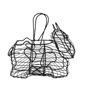 Vintage Cow Shaped Black Metal Wire Egg Gathering Basket - Picture 1 of 7