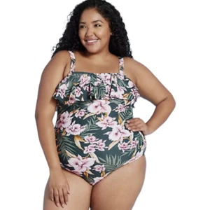 Kona Sol Women Plus SizeBandeau Flounce Floral Print One Piece Swimsuit Size 16W - Picture 1 of 9