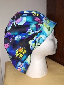Butterflies on Black Medical Surgical Bouffant Scrub Hat SIZE Large - Picture 1 of 2