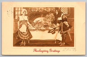 Postcard: Thanksgiving Greetings, Pilgrims, Sepia, P. Sander, Posted 1912 - Picture 1 of 2