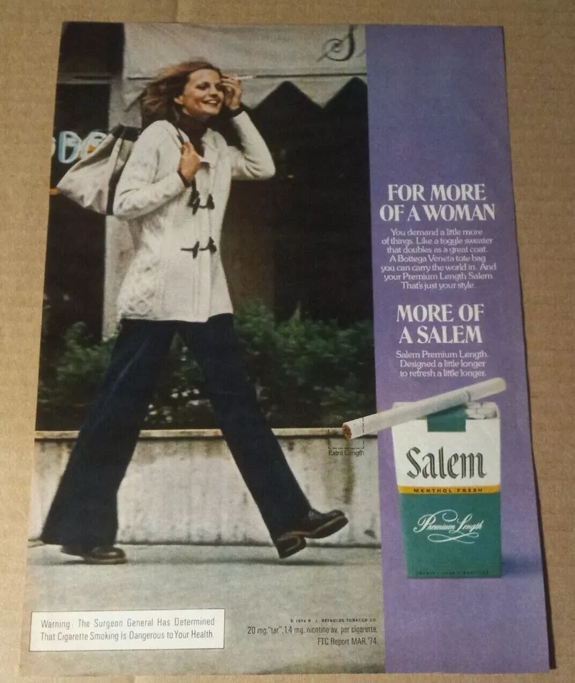 Página de anuncio impresa 1974 - Salem Cigarettes SEXY GIRL fumar tabaco publicidad Foto 1 de 1