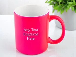 Personalised Engraved Mug Any Message 11oz Durham Mug Fluorescent Pink - Picture 1 of 2