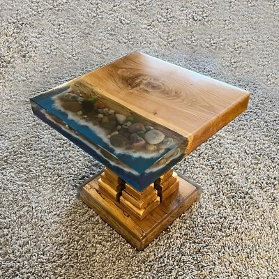 Epoxy Live End Table / Side Table / Nightstand / Wooden Base / Ocean - Image 1 of 4