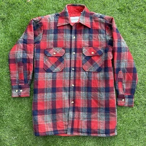 Vintage St Johns Bay Shacket Mens Small Wool Flannel Quilted Lined Red Plaid - Picture 1 of 5