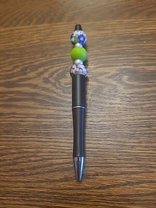 DIY Floral Black White Purple Neon Green Silver Beaded Refillable Black Ink Pen - Picture 1 of 3