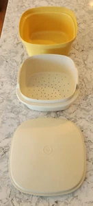 Vintage Tupperware 889-12 Steam N Store 3pc Micro Steamer Harvest Gold - Picture 1 of 7