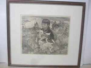 LISTED SIGNED AGNES TAIT LITHOGRAPH NOUSHO CHILD NAVAHO INDIAN GIRL WITH GOATS - Picture 1 of 15