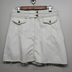 Free People Denim Mini Skirt Women Size 8 Off White Hemp Cotton Blend Girly Boho - Picture 1 of 7