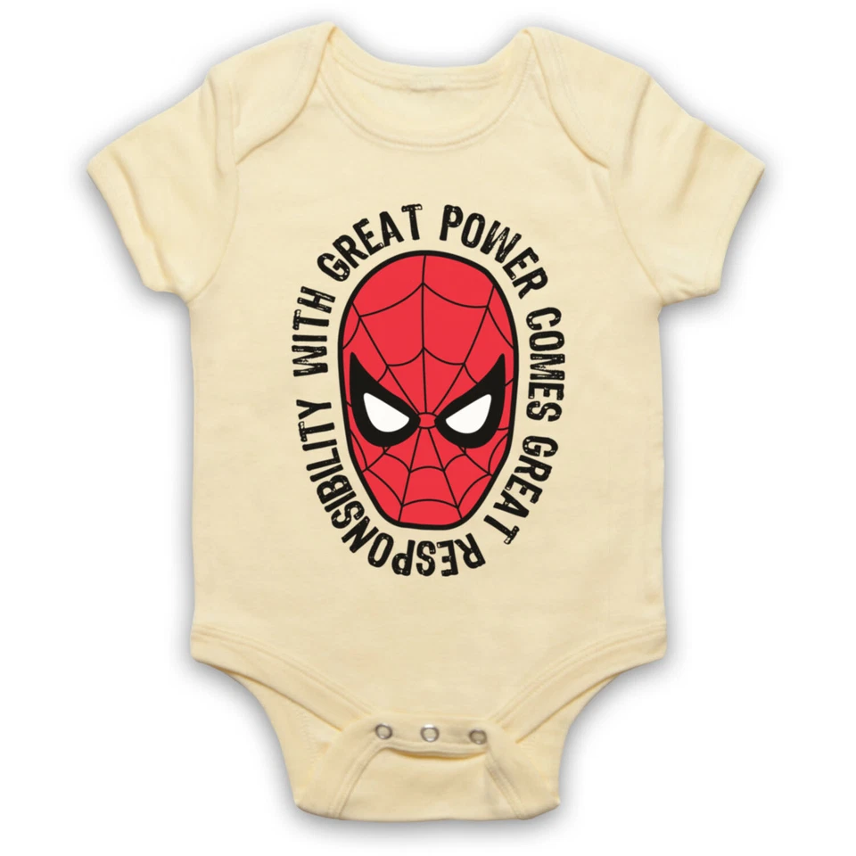 SPIDEY WITH GREAT POWER COMES RESPONSIBILITY WEB COMIC BABY GROW BABYGROW GIFT - Image 1 of 1