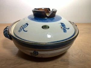 JAPANISCHE STUDIO KERAMIK LIBELLE SERVIERSCHALE MIT DECKEL TEILGLASIERTE GRIFFE - Bild 1 von 7