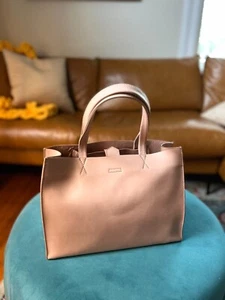 Peachy Pink Banana Republic Leather Portfolio Tote Bag Purse 14" x 10" x 5.5" - Picture 1 of 7