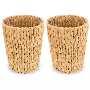 2-Pack Wicker Waste Basket 2 Gallon Small Trash Can Handwoven Water Hyacinth Wic - Picture 1 of 12
