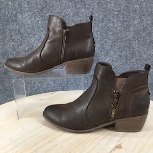 G By Guess Boots Womens 8M Heels Side Zip Ankle Booties Brown Leather Almond Toe