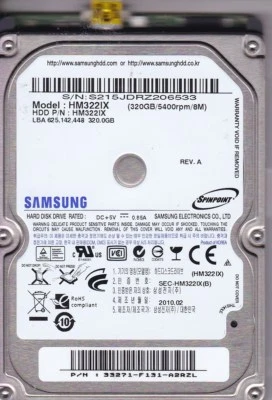 Samsung HM322IX pn: HM322IX fw: 2AC101C4 pn: 33271-F131-A2RZL 320GB USB 2.0 5024 - Image 1 of 2