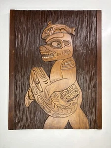Vintage Northwest Coast Native First Nations Carved Panel - Bild 1 von 14