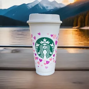 Starbucks Valentine's Day 2022 White/Pink Color Changing Hearts Reusable Cup NEW - Picture 1 of 13