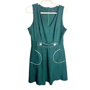 Smak Parlour 60s Retro Mod Sleeveless Dress Sz L 70s Academia Pockets Green Y2K - Picture 1 of 10