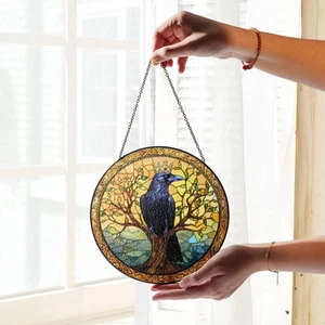 King Raven Stained Glass Sun Catcher - Black Raven Window Hanging Decoration - Picture 1 of 6