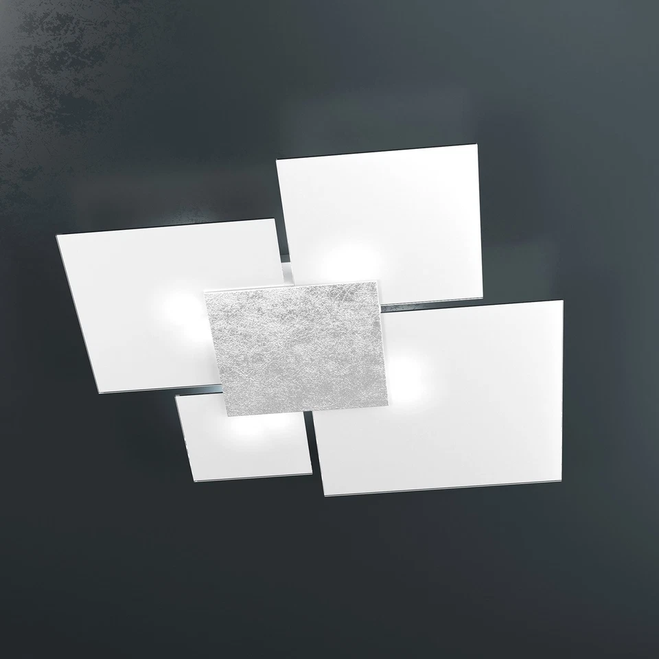 Plafoniera Contemporanea Upgrade Metallo Foglia Argento E Vetro 4 Luci E27 91Cm - Immagine 1 di 1