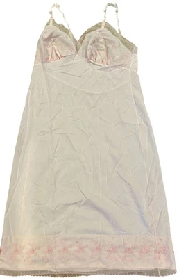 Vestido sin Mangas Vintage Blanco con Rosa Pálido Floral Bordado Correas Ajustables Encaje Foto 1 de 4