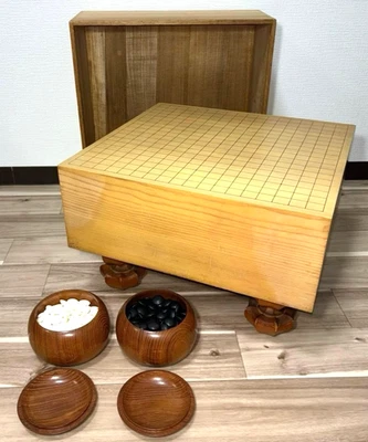Japanese Vintage Wooden Go-Board W45.3×D42.2×H29.8cm with Go Stone, Bowl & Cover - Image 1 of 4