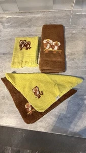 4 Vintage Sears Colormates Yellow/Brown Owl 2 Hand Towels— 2 Washcloths 1970s - Picture 1 of 7