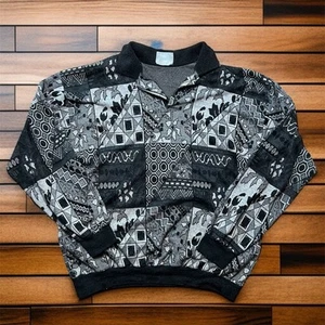 VINTAGE 90s Geometric Bandanna Sweatshirt Size L Retro Old Money Grandpa - Picture 1 of 6